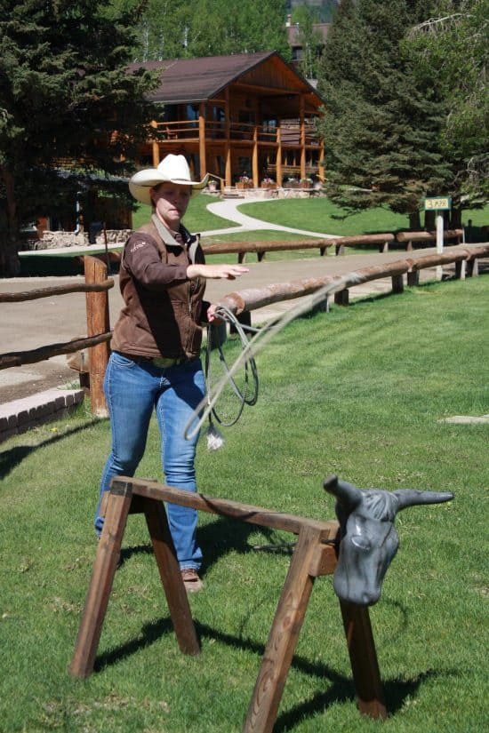 Here's Tami practicing her roping skills on our fake cow- looks like she's throwing a shot! Go get 'em, Tami!