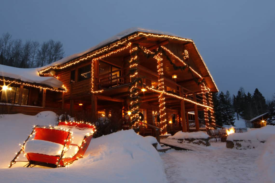 cabin with christmas lights