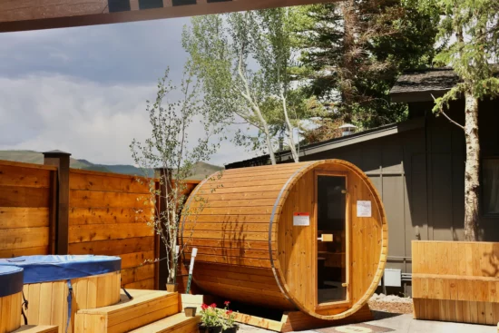 relax after a day full of activity in our sauna in Lazy You Hideaway, our adults only area at C Lazy U Ranch