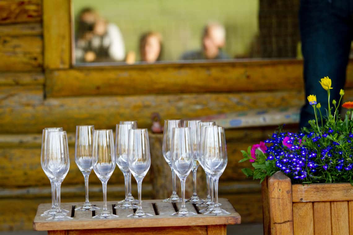 Close up shot of champagne glasses