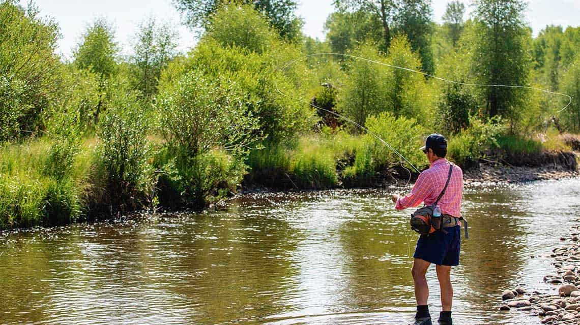 Fly casting from side of river