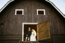 wedding couple in barn