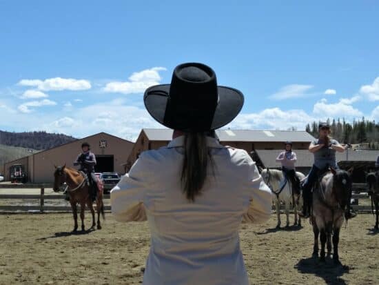 Prayer pose on horseback