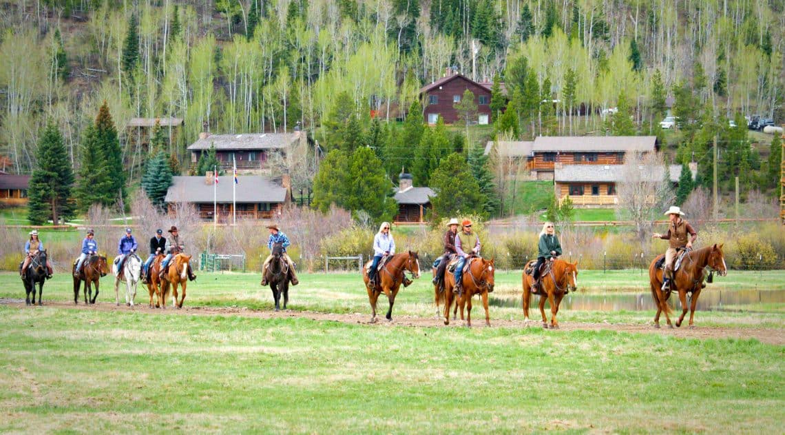 group on a trail on horses