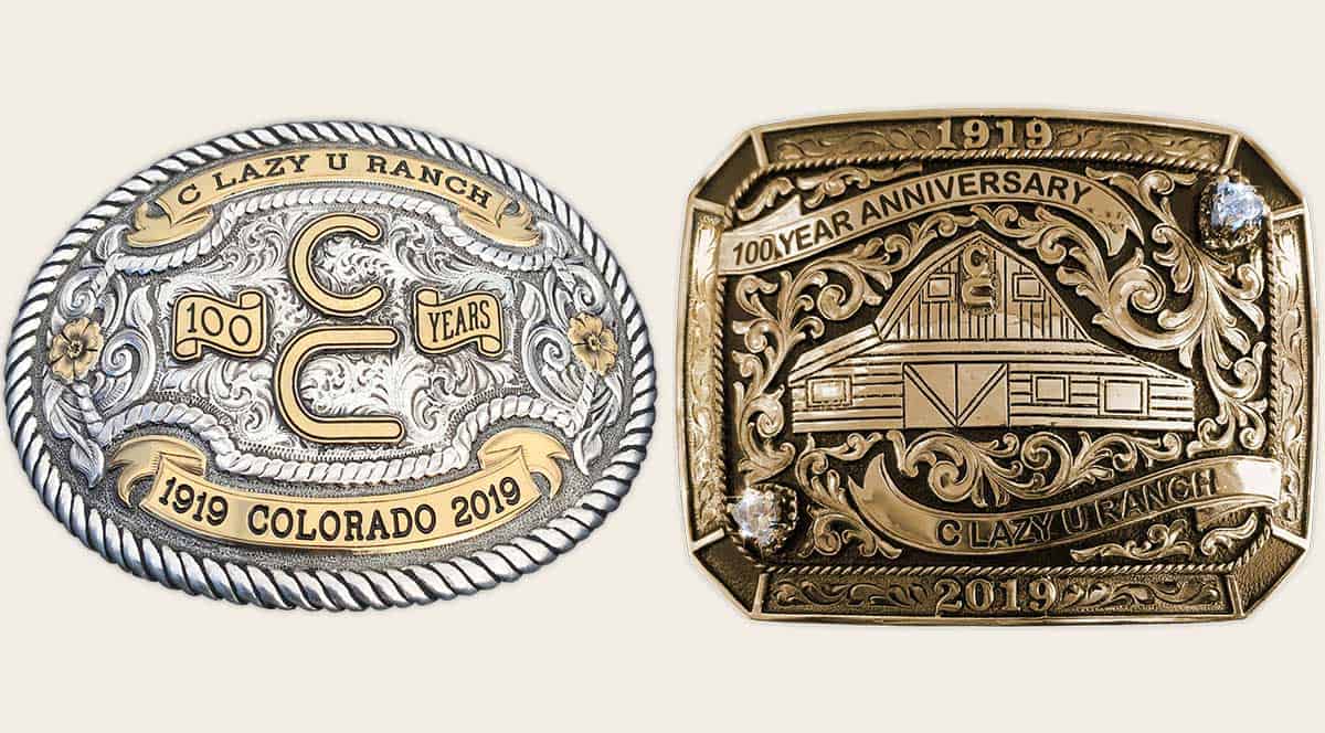 Two belt buckles 100 year anniversary