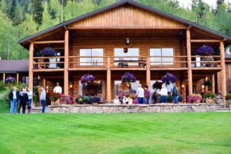 The Main Lodge at our dude ranch is a gathering spot for guests to meet and talk, as well as where we serve most dinners.