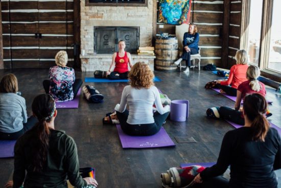 Women doing yoga at the Body Mind Equine retreat