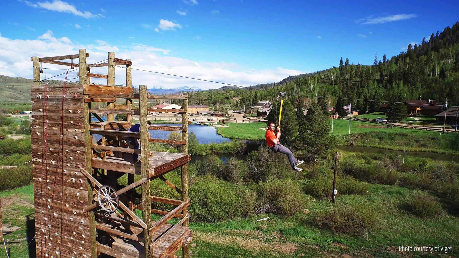 Soaring down the zipline.