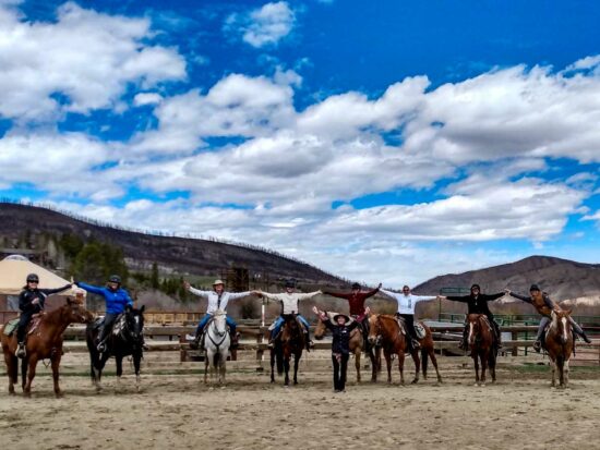 Group spirit in the arena at the 2022 Body, Mind, Equine event in Granby, Colorado at C Lazy U Ranch