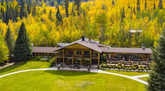 The C Lazy U main lodge in fall