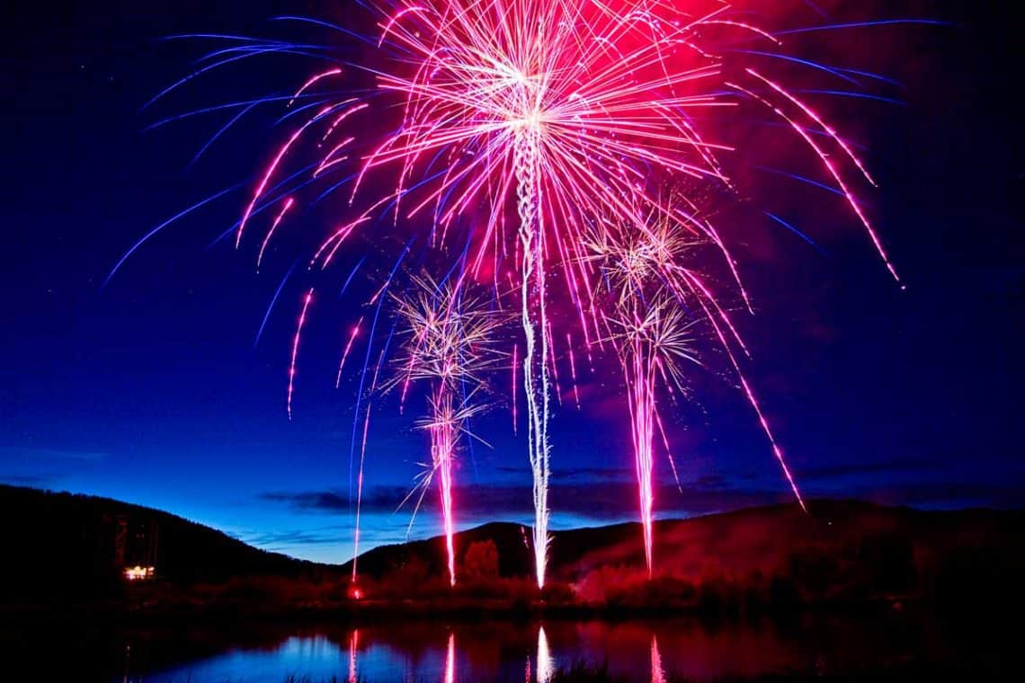 A fireworks show in celebration of the C Lazy U dude ranch's centennial birthday.