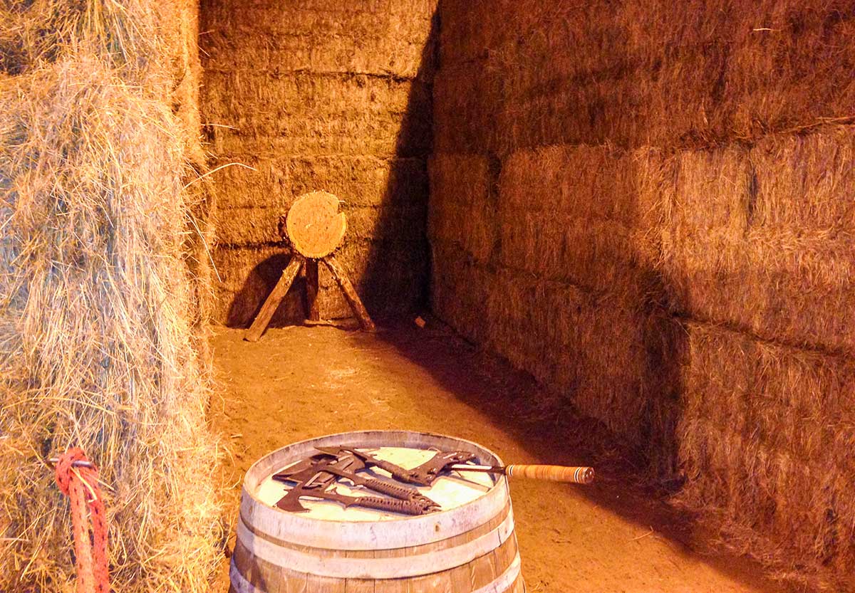 hatchet throwing setup in the indoor arena