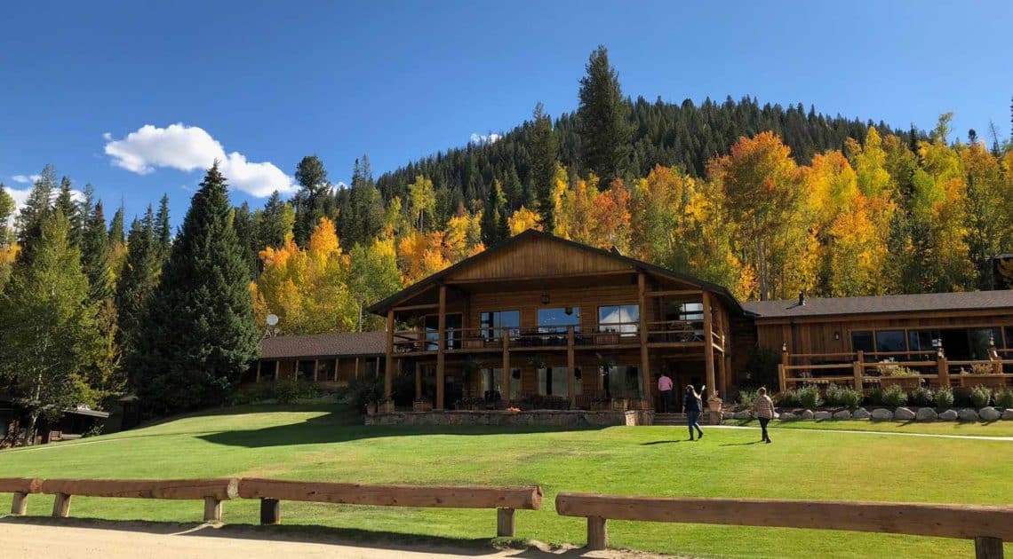 The ranch lodge, adorned with nature's fall colors