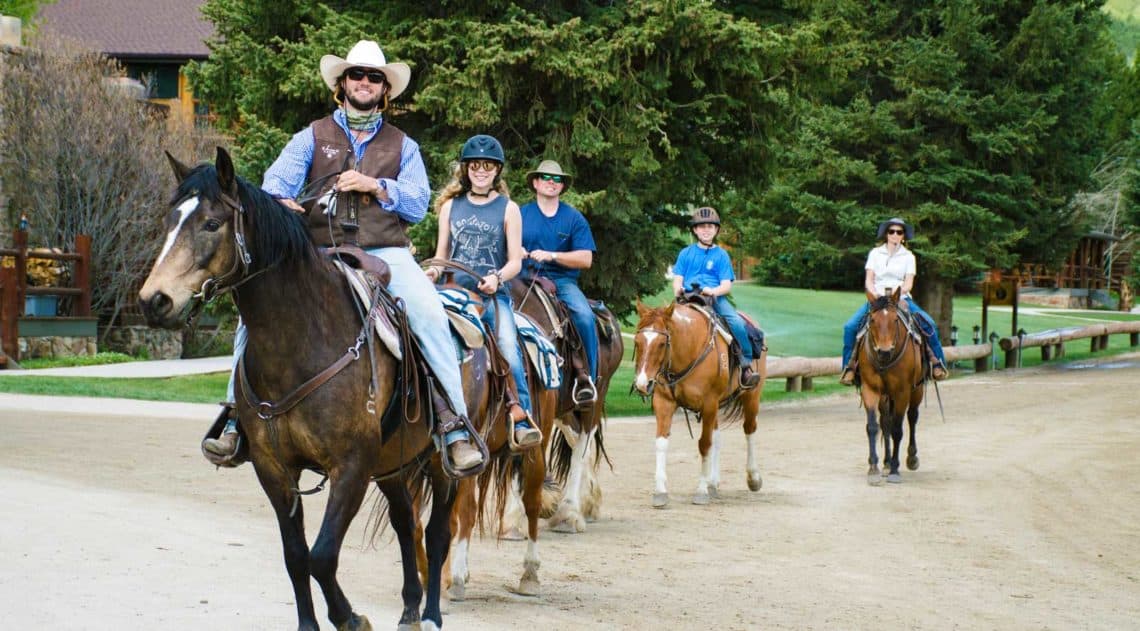 group trotting with horses