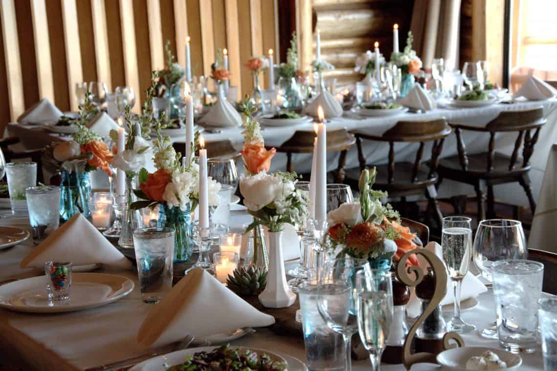 Dining tables set up for dinner