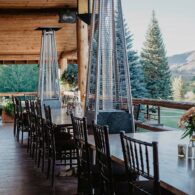 Heaters on the outdoor dining balcony of the Main Lodge