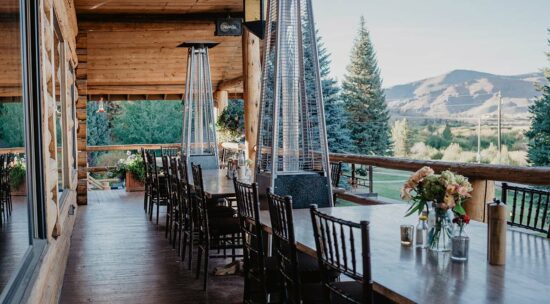 Heaters on the outdoor dining balcony of the Main Lodge