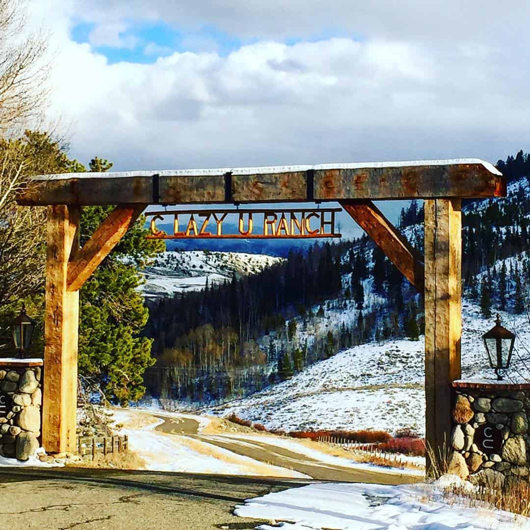 The C Lazy U Ranch entrance sign in November