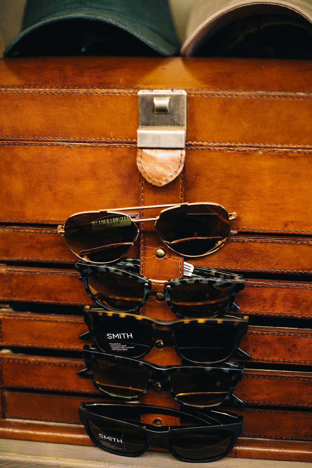 a display of sunglasses in the ranch store