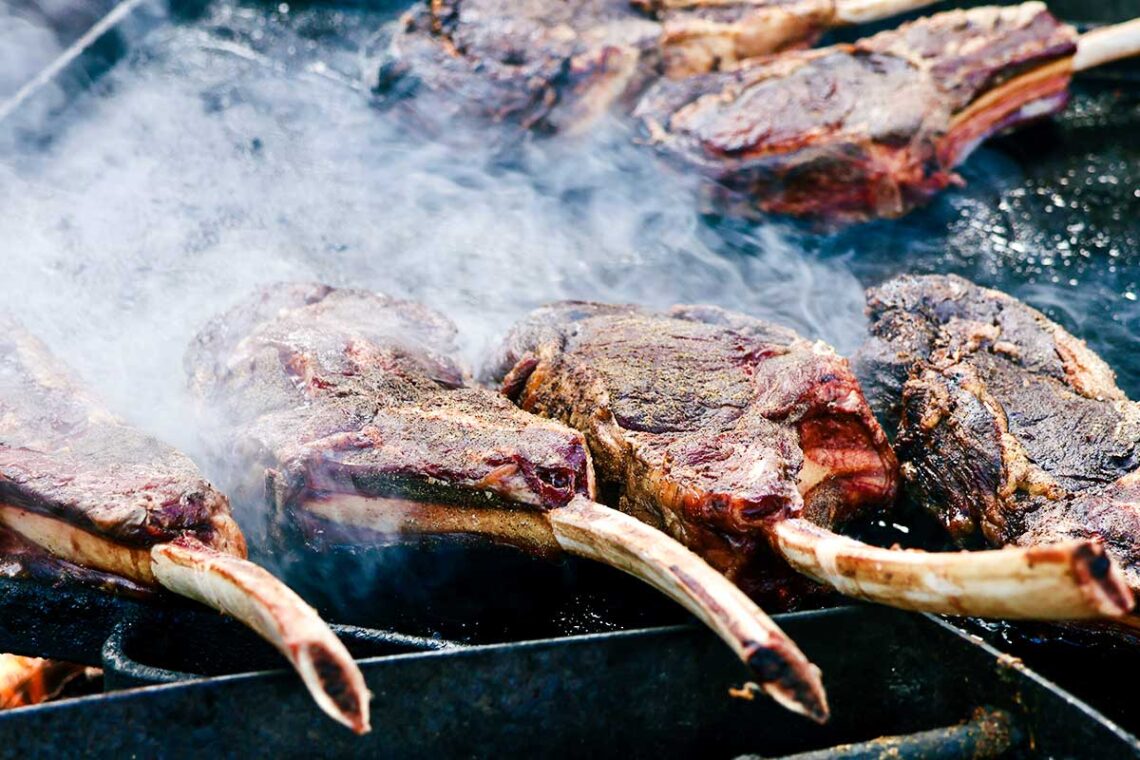 Tomahawk steaks on the grill
