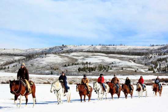 group on winter horseride